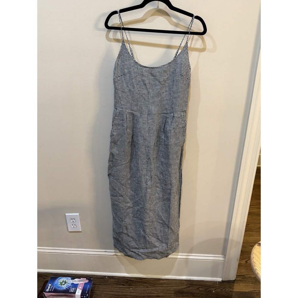 Quince 100% European Linen Scoop Neck Midi Dress Women's Size Small Gingham - Picture 3 of 12